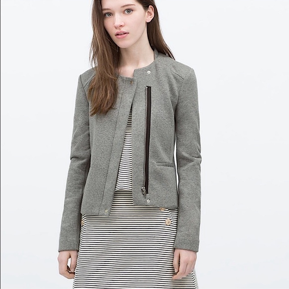 Zara Trafaluc outerwear bomber knit zip jacket grey size medium